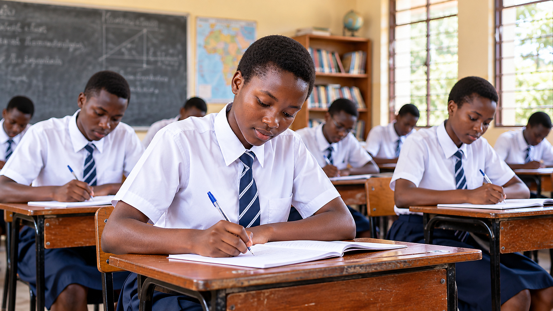Secondary school learners studying in a classroom