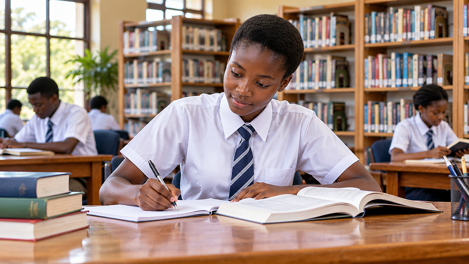 African secondary school learner completing academic work